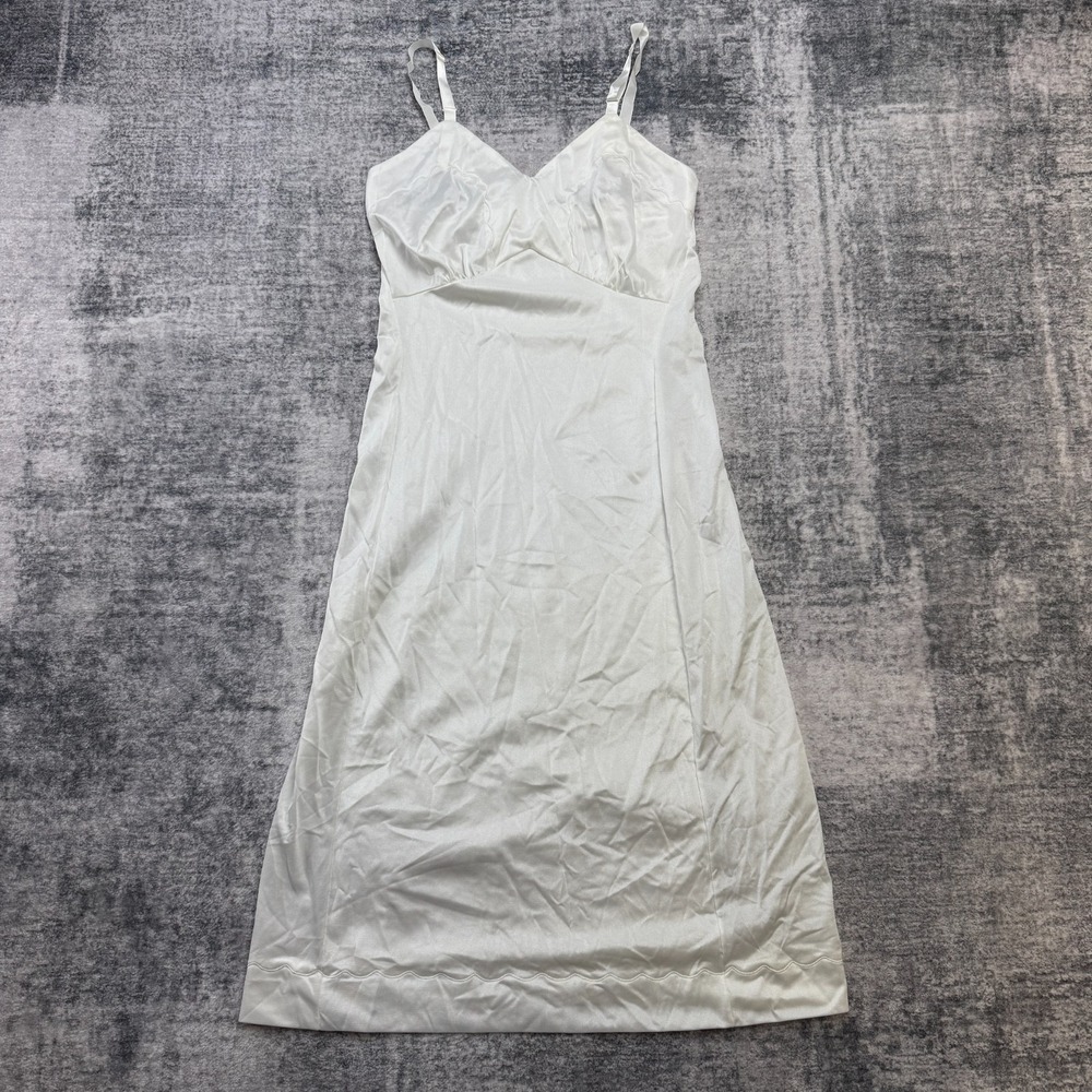 VTG Movie Star Full Slip Dress Nightgown Womens 32 Ivory Satin Lingerie USA Made